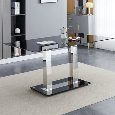 Furniture in Fashion Jet Large Black Glass Dining Table With Chrome Supports from B&Q