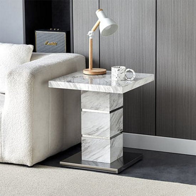 Furniture in Fashion Parini High Gloss Lamp Table Square In Magnesia Marble Effect from B&Q