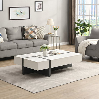 B&Q -  Storm High Gloss Storage Coffee Table In White And Grey