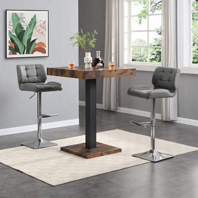 Furniture in Fashion Topaz Rustic Oak Wooden Bar Table With 2 Candid Grey Stools from B&Q