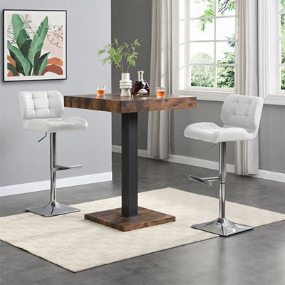 Furniture in Fashion Topaz Rustic Oak Wooden Bar Table With 2 Candid White Stools from B&Q