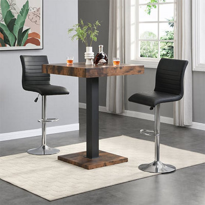 Furniture in Fashion Topaz Rustic Oak Wooden Bar Table With 2 Ripple Black Stools from B&Q