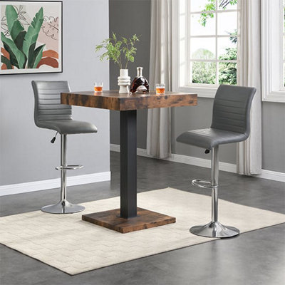 Furniture in Fashion Topaz Rustic Oak Wooden Bar Table With 2 Ripple Grey Stools from B&Q