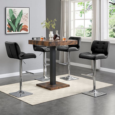 Furniture in Fashion Topaz Rustic Oak Wooden Bar Table With 4 Candid Black Stools from B&Q