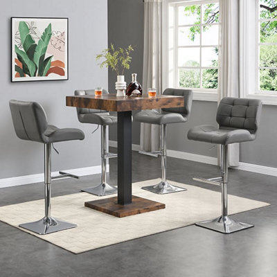 Furniture in Fashion Topaz Rustic Oak Wooden Bar Table With 4 Candid Grey Stools from B&Q