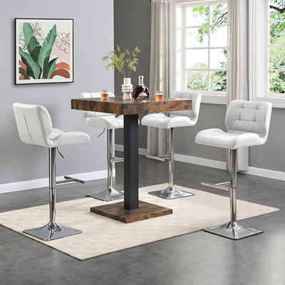 Furniture in Fashion Topaz Rustic Oak Wooden Bar Table With 4 Candid White Stools from B&Q
