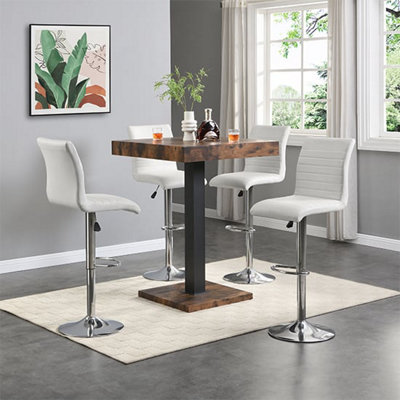 Furniture in Fashion Topaz Rustic Oak Wooden Bar Table With 4 Ripple White Stools from B&Q