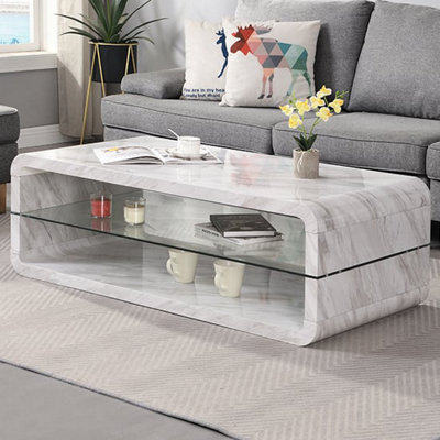 Furniture in Fashion Xono High Gloss Coffee Table With Shelf In Magnesia Marble Effect from B&Q