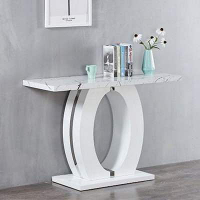 Furniture In Fashion Halo High Gloss Console Table In White And Vida Marble Effect from B&Q