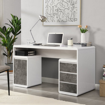 Furniture in Fashion Florentine High Gloss Computer Desk In White And Concrete Effect from B&Q