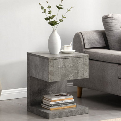 Furniture in Fashion Dixon Wooden Bedside Cabinet With 1 Drawer In Concrete Effect