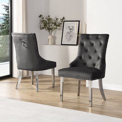Furniture in Fashion Imperial Black Velvet Button Back Dining Chairs In Pair from B&Q