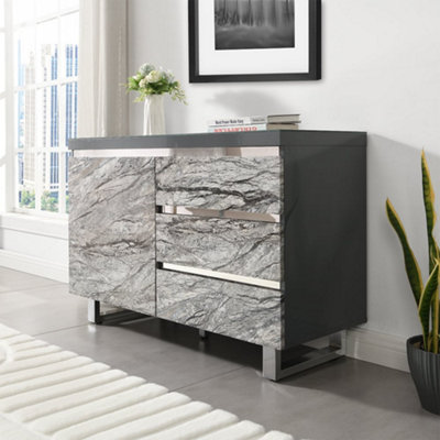 Furniture in Fashion Melange Sydney Small Sideboard With 1 Door 3 Drawer In Grey from B&Q