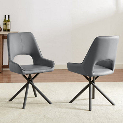B&Q -  Amaari Grey Pu Leather Dining Chairs With Anthracite Legs In Pair