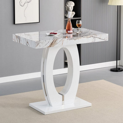 Furniture in Fashion Halo High Gloss Bar Table In White And Milo Marble Effect from B&Q