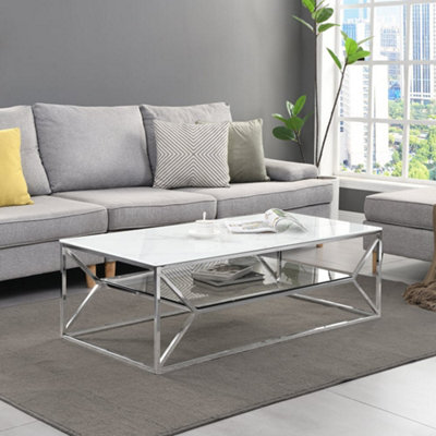 Furniture in Fashion Pocatello White Marble Effect Glass Coffee Table With Chrome Frame from B&Q