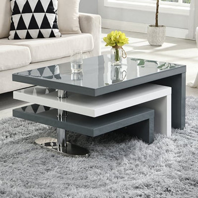 B&Q -  Design Rotating High Gloss Coffee Table In Grey And White
