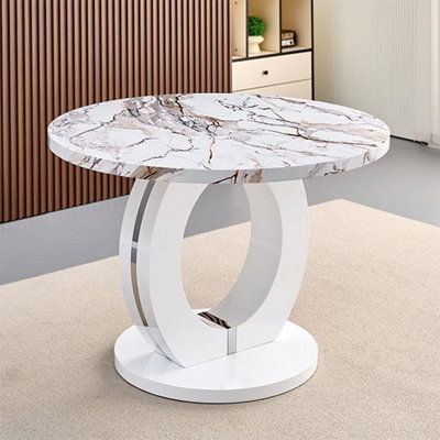 Furniture in Fashion Halo High Gloss Dining Table Round In White Milo Marble Effect from B&Q