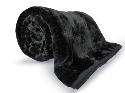 Pagnanno. Faux Fur Mink Throw Fluffy Warmth Bed Throws Flannel Fleece Blanket,(1BlackKing 200X240Cm) from B&Q