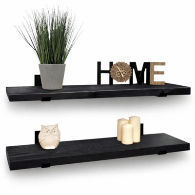 Mkgt Handcrafted Rustic Wooden Floating ShelvesSolid WoodMade In Uk Wall Mounted Shelf (Black Set Of 280Cm) from B&Q