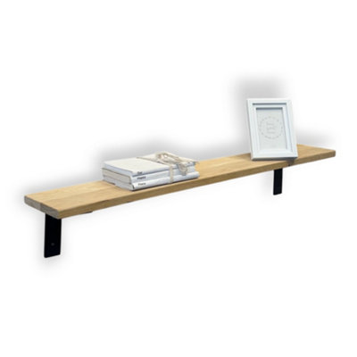MKGT Oak Radiator Shelf 15Cm Deep Handmade Solid Board With Steel Brackets (100Cm Long) from B&Q