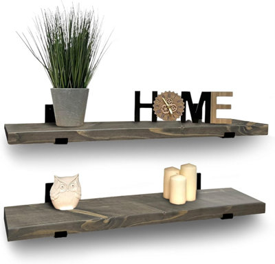 Mkgt Handcrafted Rustic Wooden Floating ShelvesSolid WoodMade In Uk Wall Mounted Shelf (Driftwood Set Of 2140Cm) from B&Q