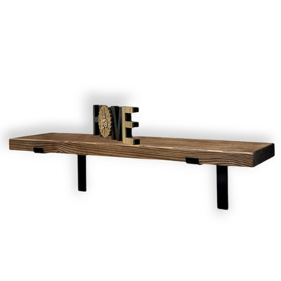 MKGT Rustic Wall ShelfHandcrafted Solid Wood Deco (Walnut70Cm (0.7M) from B&Q