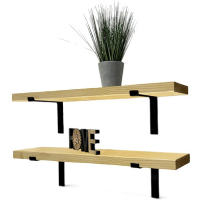 MKGT Set Of 2 Rustic ShelvesWooden Shelving With Brackets For Wall (Antique Pine100Cm (1.0M) from B&Q