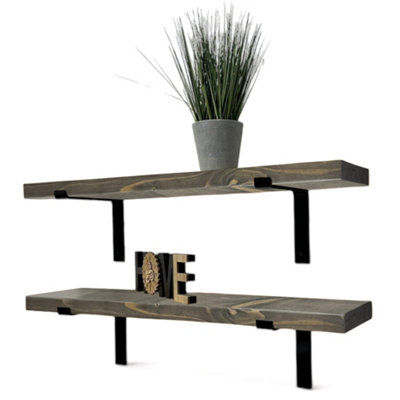 MKGT Set Of 2 Rustic ShelvesWooden Shelving With Brackets For Wall (Driftwood90Cm (0.9M) from B&Q