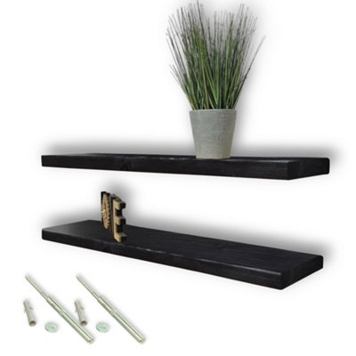 MKGT Set Of 2 Rustic Wooden Floating Shelves With Hidden Brackets  (Black40Cm (0.4M) from B&Q