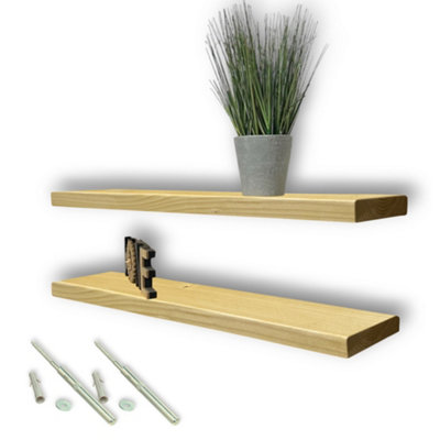 MKGT Set Of 2 Rustic Wooden Floating Shelves With Hidden Brackets (Antique Pine40Cm (0.4M) from B&Q