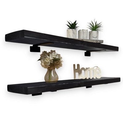 MKGT Rustic Wall ShelvesSet Of 2 Wooden Floating Shelves (Black90Cm) KitchenLiving Room Or Lounge from B&Q