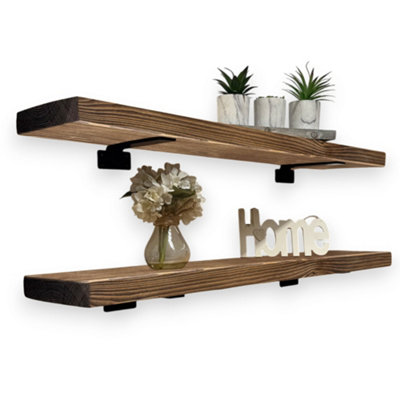 MKGT Rustic Wall ShelvesSet Of 2 Wooden Floating Shelves (Walnut90Cm) KitchenLiving Room Or Lounge from B&Q