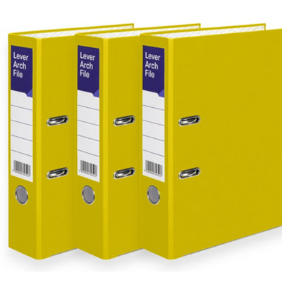 MKGT 3 X Yellow Lever Arch File A4 Ring Binder Folder Files Office Document Storage from B&Q