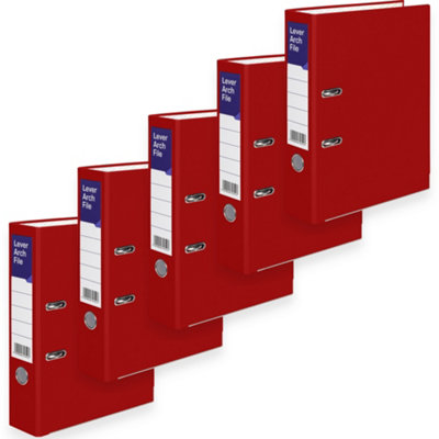 MKGT 5 X Red Lever Arch File A4 Ring Binder Folder Files Office Document Storage from B&Q