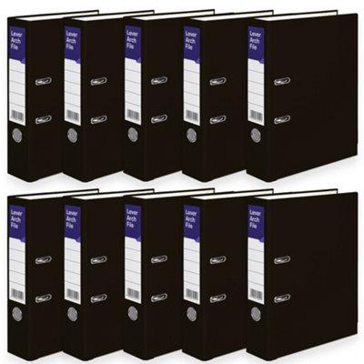 MKGT 10 X Black Lever Arch File A4 Ring Binder Folder Files Office Document Storage from B&Q