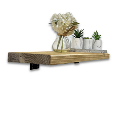 MKGT Handcrafted Rustic Wooden Shelf With T Brackets (MediumRustic Pine 60Cm) from B&Q
