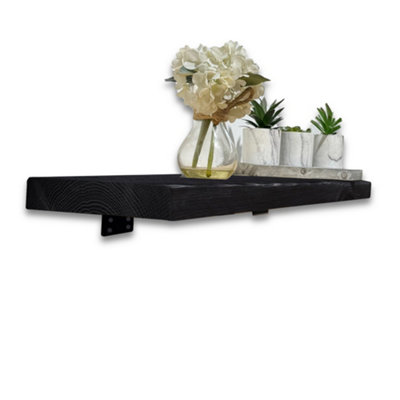 MKGT Handcrafted Rustic Wooden Shelf With T Brackets (LargeBlack 80Cm) from B&Q