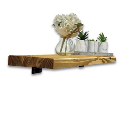 MKGT Handcrafted Rustic Wooden Shelf With T Brackets (SmallDark Oak 40Cm) from B&Q