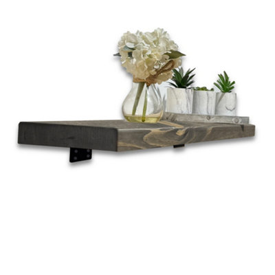MKGT Handcrafted Rustic Wooden Shelf With T Brackets (MediumDriftwood Grey 60Cm) from B&Q