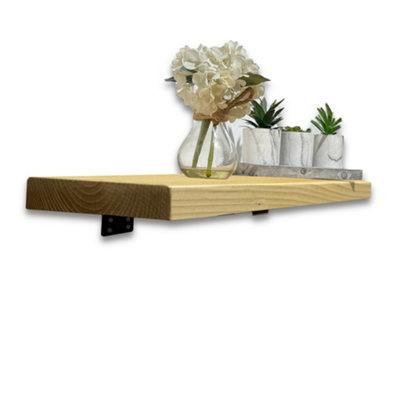 MKGT Handcrafted Rustic Wooden Shelf With T Brackets (LargeAntique Pine 130Cm) from B&Q