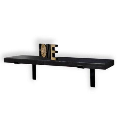 MKGT Rustic Wall ShelfHandcrafted Solid Wood Deco (Black120Cm (1.2M) from B&Q