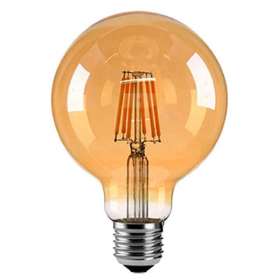 Led G95 8W E27 Screw Dimmable Led Filament Globe Edison Warm White Amber Glass 800Lmn Light Bulb from B&Q