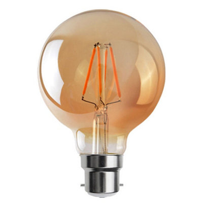 Led G95 4W E27 Screw Dimmable Led Filament Globe Edison Warm White Amber Glass 800Lmn Light Bulb from B&Q