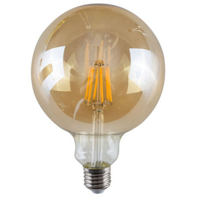 Vintage G125 E27 8W Led Edison Dimmable Led Filament Warm White 2700K Amber Glass Light Bulb from B&Q