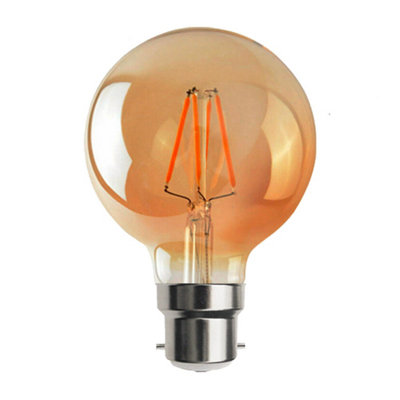 G95 4W Bc B22 Led Filament Dimmable 2700K Warm White Bayonet 450Lmn Globe Amber Glass Decorative Light Bulb from B&Q