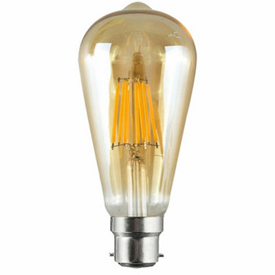  - St64 8W Bc B22 Led Filament Dimmable 2700K Warm White 800Lmn Bayonet Globe Amber Glass Decorative Light Bulb