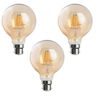  - G95 8W B22 Dimmable Led Filament Bayonet Globe Warm White 2700K Energy Saving Decorative Amber Bulbs -Pack Of 3
