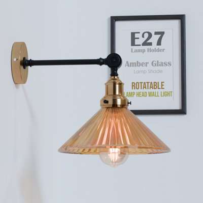 Matt Black Antique Brass Effect Wired Wall Light from B&Q
