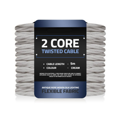 5 Meter Round Flexible Cable Cream Fabric Flex Cable 2 Core Wires 2 Core Cord Cable 0.75mm² X 5M 2 Core Cable from B&Q